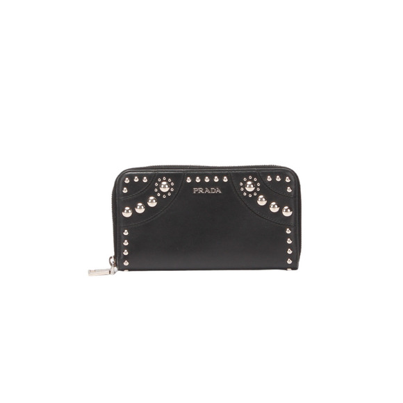 PRADA Studded Leather Zip Around Wallet - Picture 2 of 12